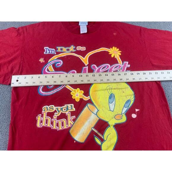 Vintage Looney Tunes 1996 Men's Size XL Red Tweety Graphic T Shirt As Sweet As - Picture 7 of 9